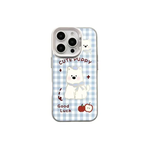 Wei Xin Acrylic Material Blue Plaid West Highland Phone Cases Compatible With IPhone 16/15 Pro Max/Apple 13/14 Pro/Max