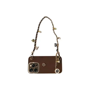 Sopi Leather Material Moon Engraved Handle Chain Phone Cases Compatible With IPhone 16/15 Pro Max/Apple 13/14 Pro/Max