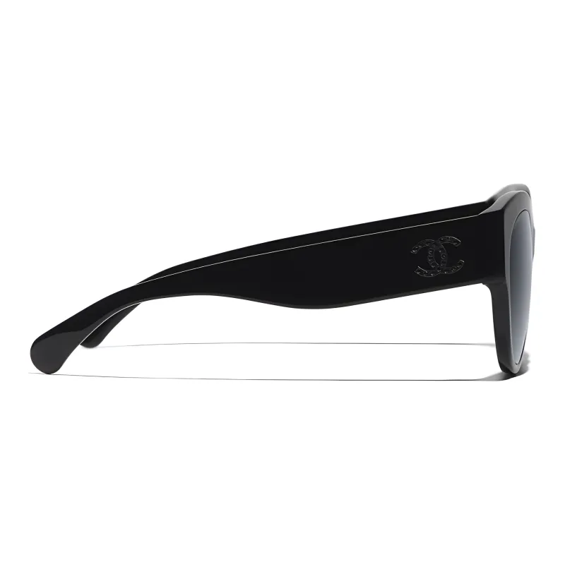 CHANEL Acetate Oval Sunglasses Women's Black-3