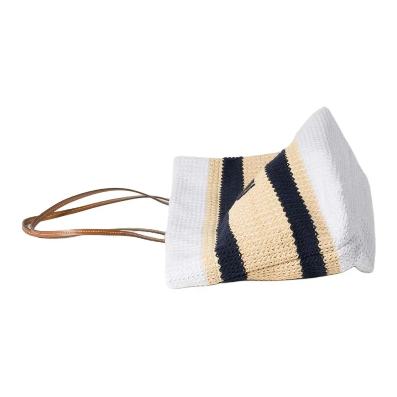 MIU MIU Cotton Tote Bag, Shopping Bag, Handbag, Shoulder Bag Women's Natural & White-2
