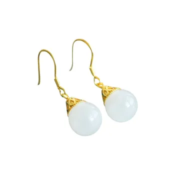 Jade Ink Love Hetian Jade Earrings White Jade Women's