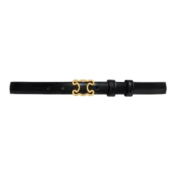 CELINE Micro-Logo Design Smooth Buckle Calfskin Leather Belts Unisex Black