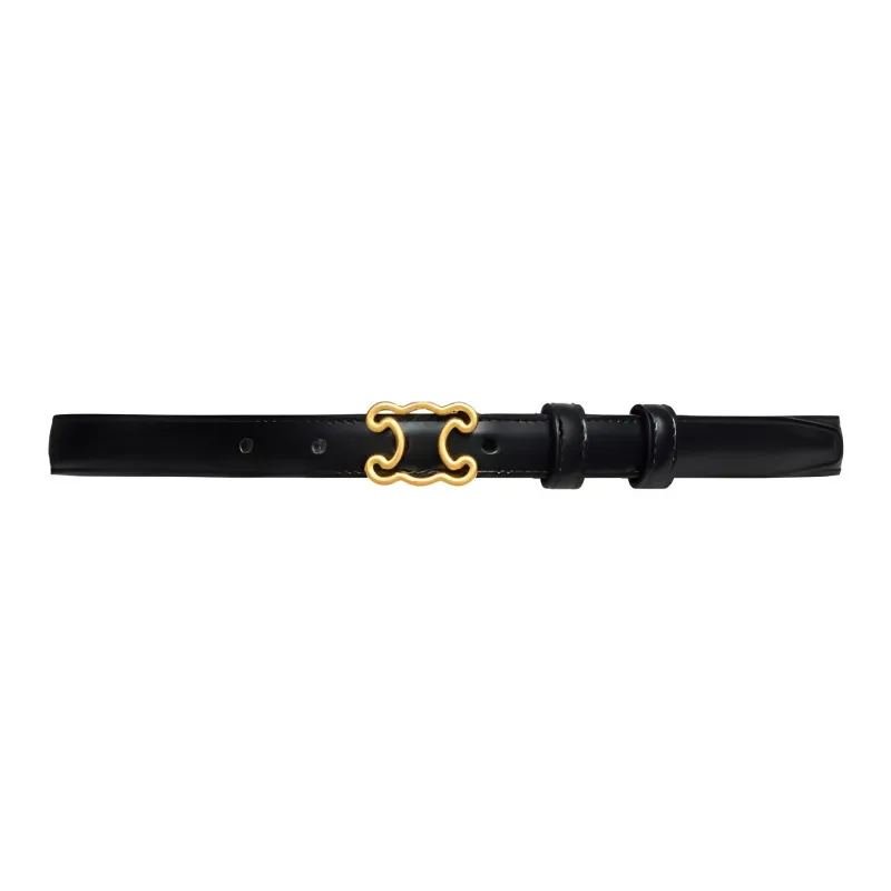CELINE Micro-Logo Design Smooth Buckle Calfskin Leather Belts Unisex Black-0