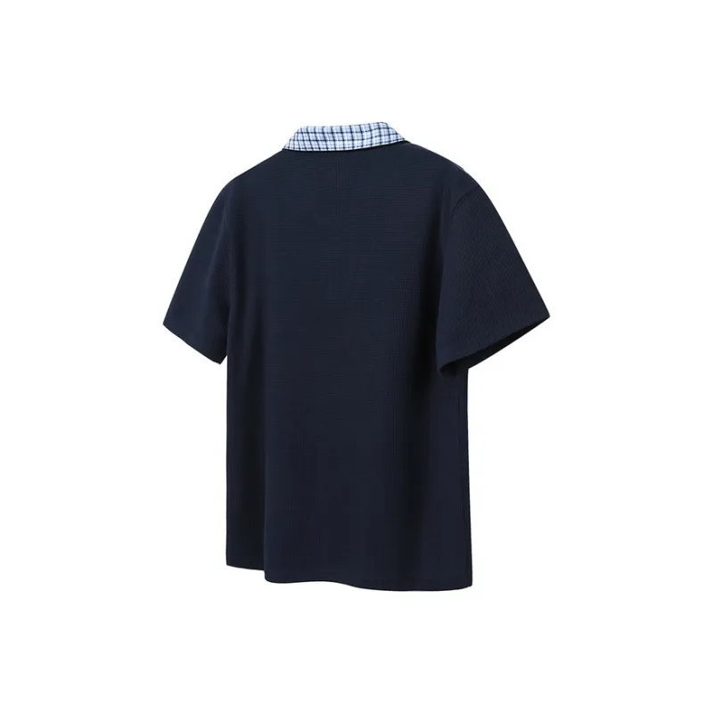 BONAS Plaid Lapel Patchwork Polo Shirt Unisex-5