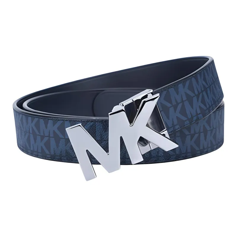 MICHAEL KORS Dense Carved Design Letter Print Smooth Buckle Leather Belts Men's Navy Blue-3