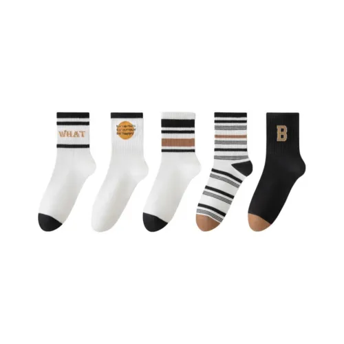H YXIANG Mid Calf Socks Unisex 5 Pack Mixed Color