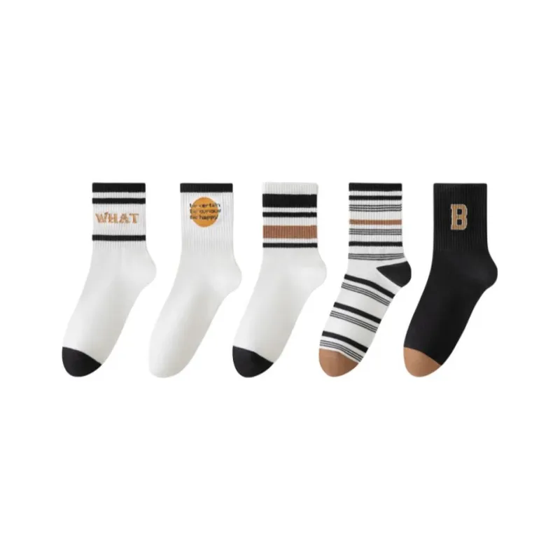 H YXIANG Mid Calf Socks Unisex 5 Pack Mixed Color-0