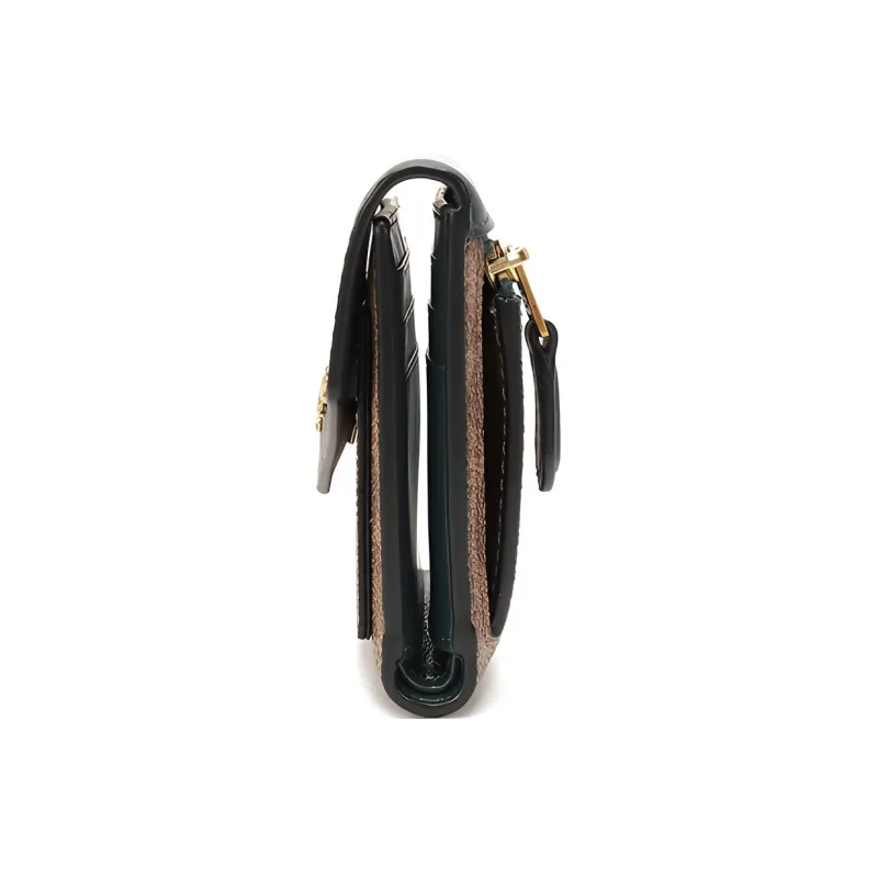 COACH Signature Canvas Clutch Envelope Bag Wallet Small Size Women's Forest Green With Brown-4