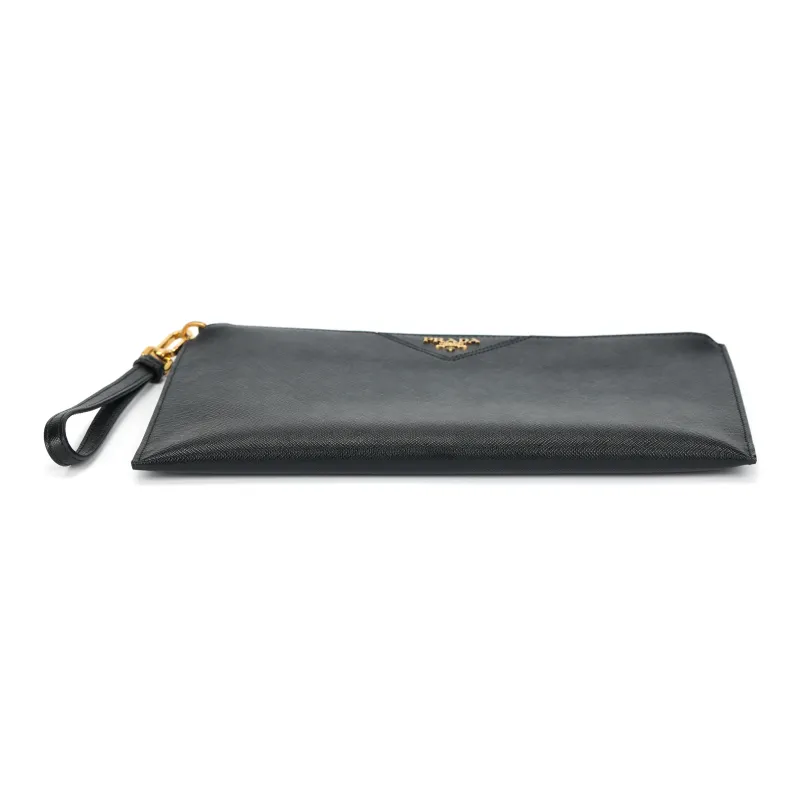 PRADA Saffiano Leather Clutch Regular Unisex Black-3