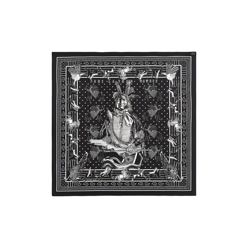 HERMES Silk Scarves Women's Navy Blue Black-1