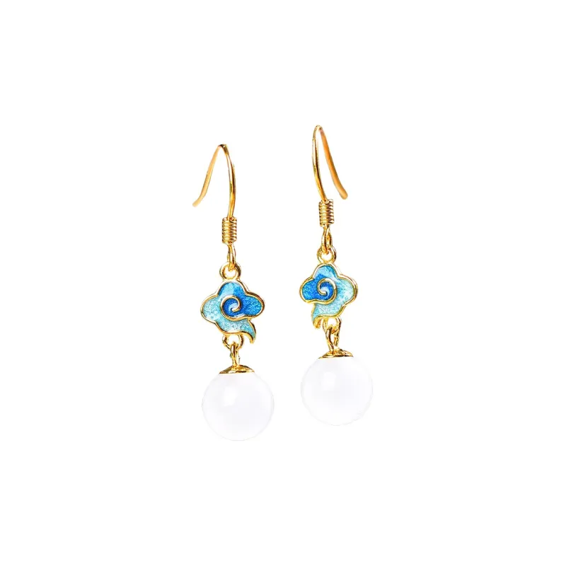 Jade Ink Love Hetian Jade Earrings Pale Greenish White Jade Women's-4