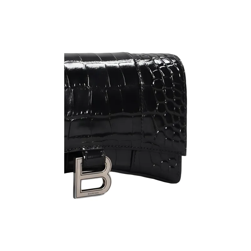 Balenciaga Hourglass Leather Shoulder Bag Women's Black-3