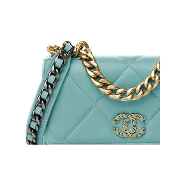 CHANEL 19BagWOC Shiny Lambskin Flap Bag Handbag, Shoulder Bag, Crossbody Bag Women's Lake Blue-3
