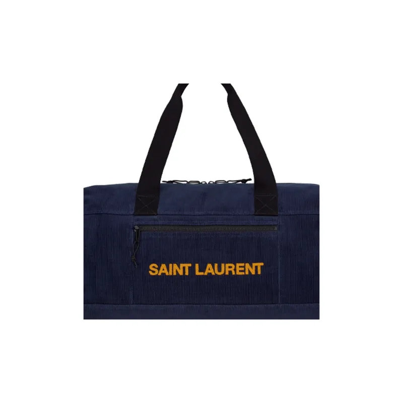 SAINT LAURENT Nux Corduroy Travel Bag, Cylinder Bag, Shoulder Bag, Crossbody Bag, Handbag Men's Dark Blue-4