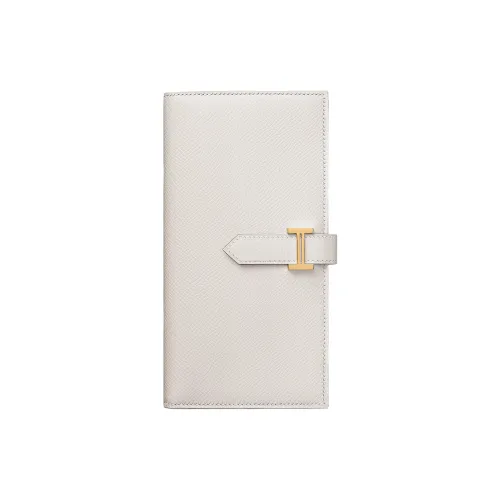 HERMES Bearn Epsom Calfskin Wallet Women's M4 Gris Pale Cream Gray