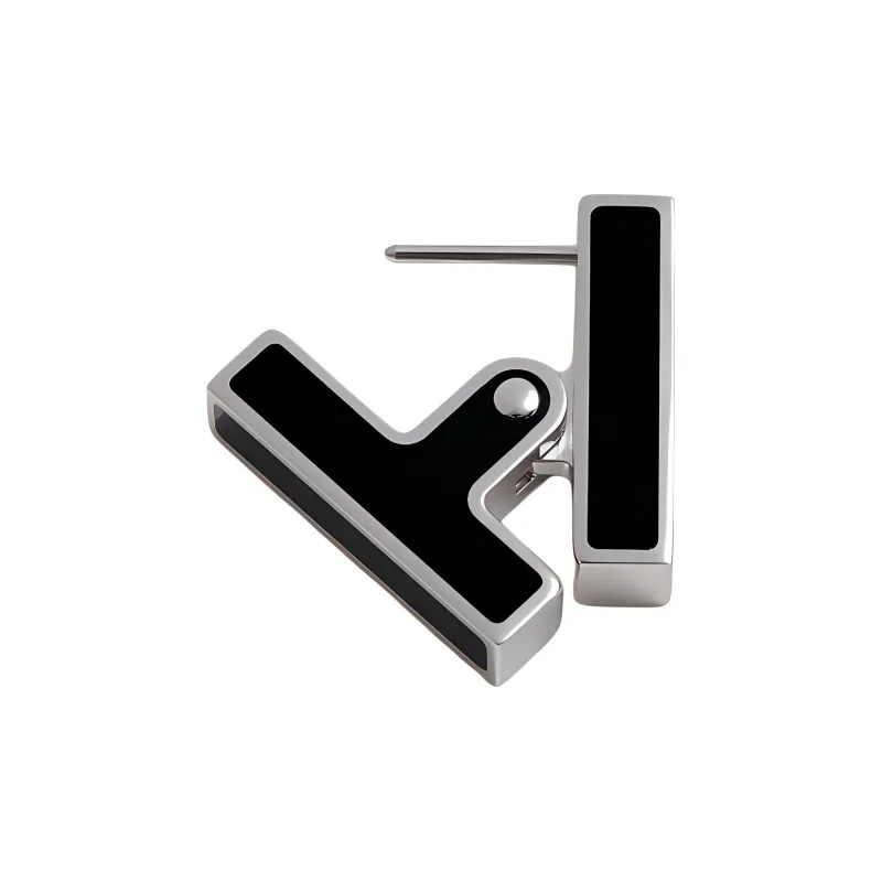 HERMES Metal Earrings Men's Black-1
