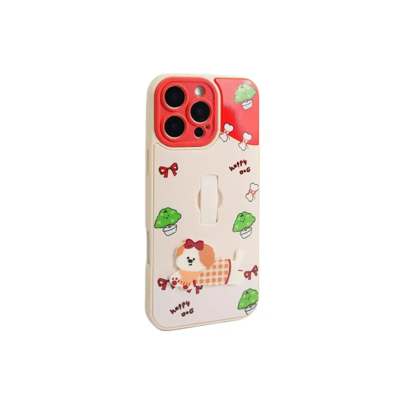 Sopi TPU Material 3D Effect Bunny Puppy Ring Stand Phone Cases Compatible With IPhone 16/15 Pro Max/Apple 13/14 Pro/Max-2