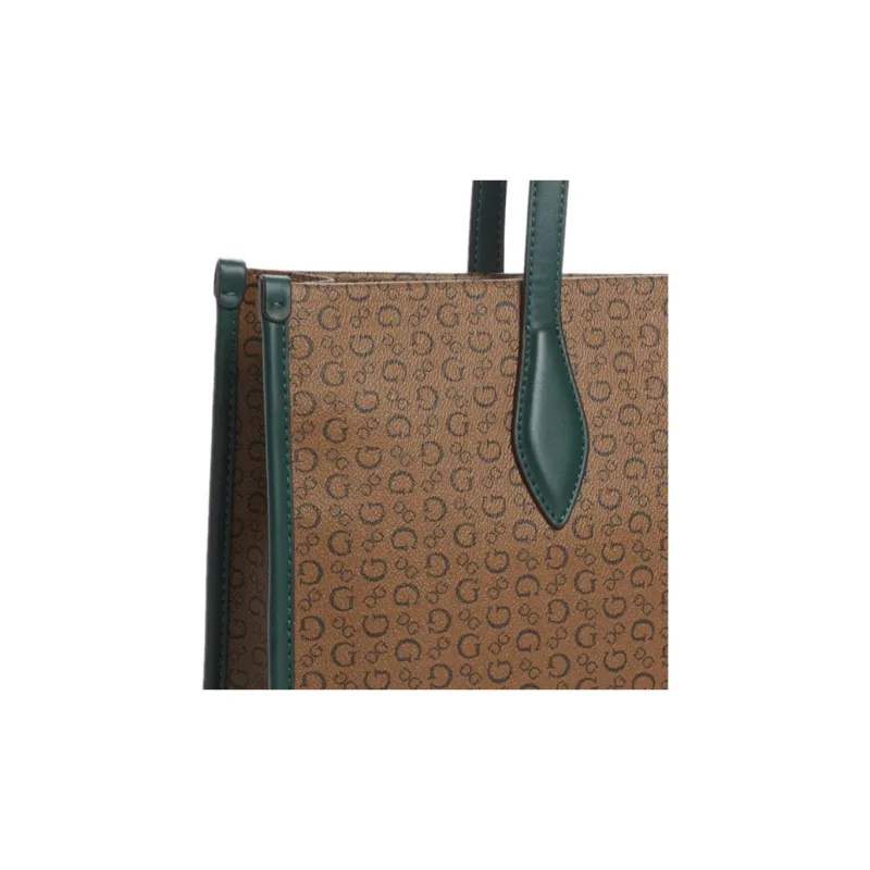 GUESS Artificial Leather Tote Bag, Shopping Bag, Handbag, Shoulder Bag Women's Brown & Green-3