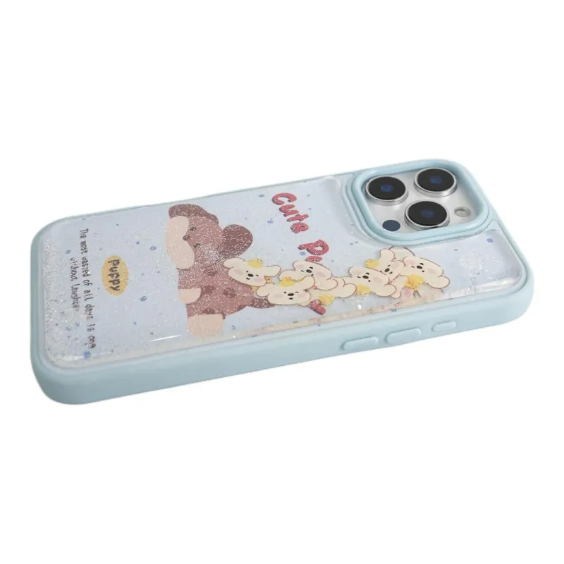 Sopi TPU Material Glitter Sand Slide Rabbit Puppy Phone Cases Compatible With IPhone 16/15 Pro Max/Apple 13/14 Pro/Max-7