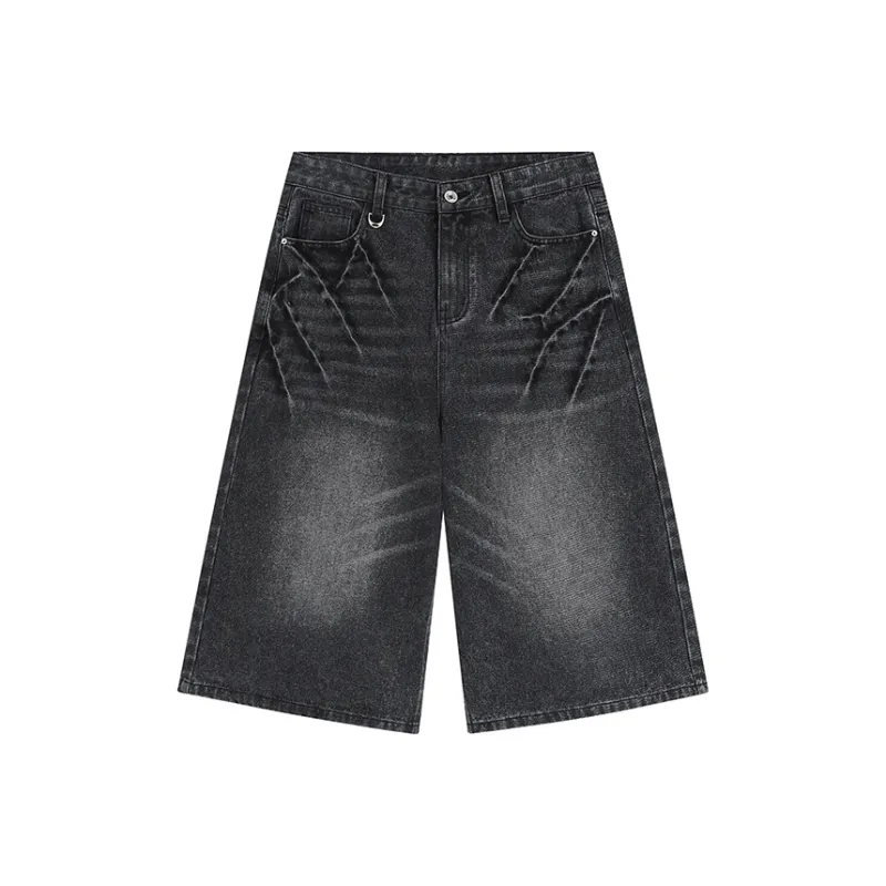 PAINT STAIN Vintage Loose Fit Minimalist Style Denim Shorts Unisex-10