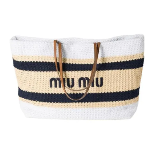 MIU MIU Cotton Tote Bag, Shopping Bag, Handbag, Shoulder Bag Women's Natural & White