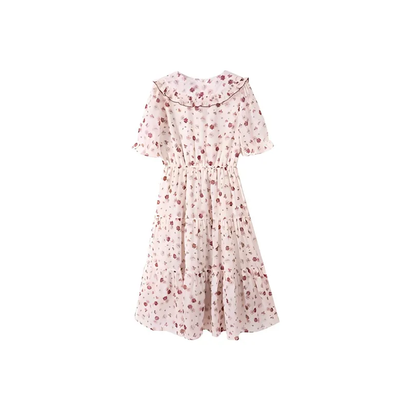 XIANGYING Short Sleeved Dresses Women's Dark Red-1