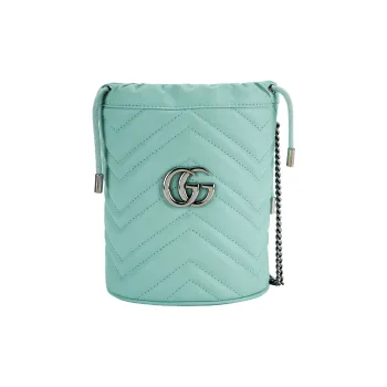 GUCCI GG Marmont Leather Bucket Bag, Chain Bag, Shoulder Bag, Crossbody Bag Mini Women's Green
