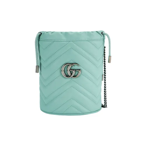 GUCCI GG Marmont Leather Bucket Bag, Chain Bag, Shoulder Bag, Crossbody Bag Mini Women's Green