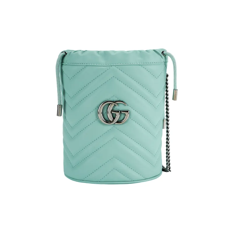 GUCCI GG Marmont Leather Bucket Bag, Chain Bag, Shoulder Bag, Crossbody Bag Mini Women's Green-0
