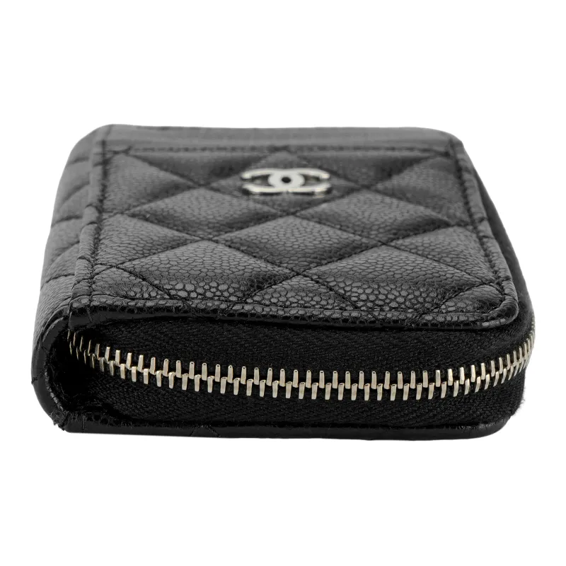 CHANEL Grain Embossed Shiny Caviar Calfskin With Gold Metal Coin Purse, Card Holder Women's Black-3