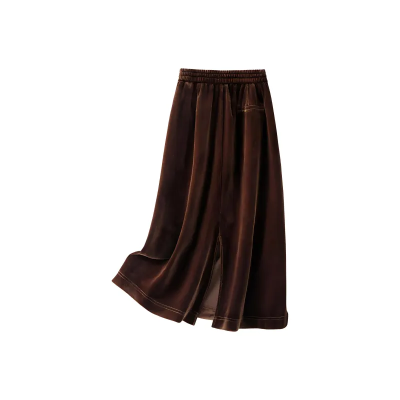 IHIMI Casual Long Skirt Women's Dark Choco Brown-2