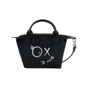 LONGCHAMP ANDRÉ Collaboration Le Pliage Canvas Dumpling Bag, Crossbody Bag, Handbag Mini Unisex Black