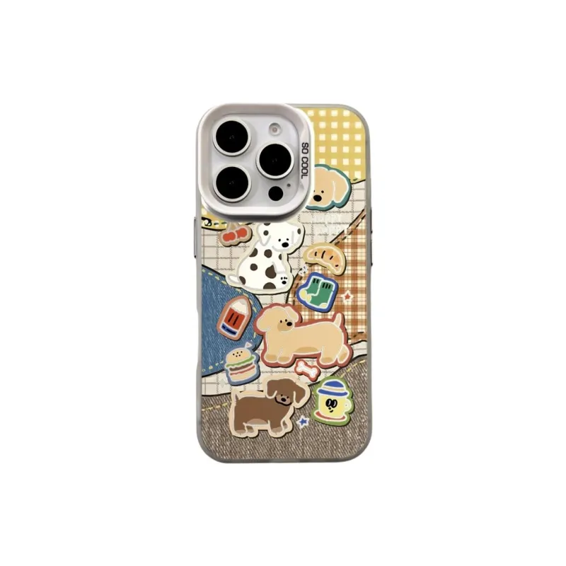 Wei Xin Acrylic Material Plaid Hamburger Puppy Phone Cases Compatible With IPhone 16/15 Pro Max/Apple 13/14 Pro/Max-0