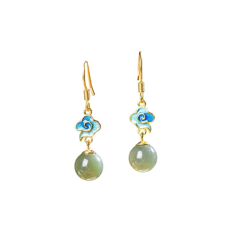 Jade Ink Love Hetian Jade Earrings Pale Greenish White Jade Women's-0