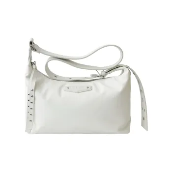 NOX ACTION Nylon With Cow Leather Shoulder Bag Women's Milk Gray White/Premium Black