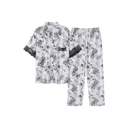 Sha Qian Pajama Set Women's Ivory White