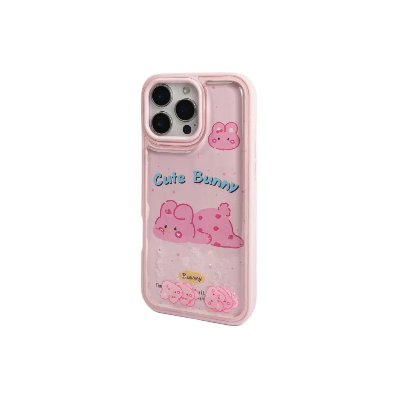 Sopi TPU Material Glitter Sand Slide Rabbit Puppy Phone Cases Compatible With IPhone 16/15 Pro Max/Apple 13/14 Pro/Max-2