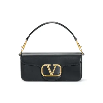 Valentino Locò Calfskin Baguette Bag Crossbody Bag, Handbag Small Size Women's Black