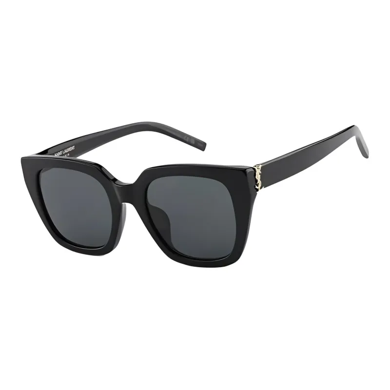 SAINT LAURENT Plate Frame Irregular Shape Sunglasses Women's Black-0