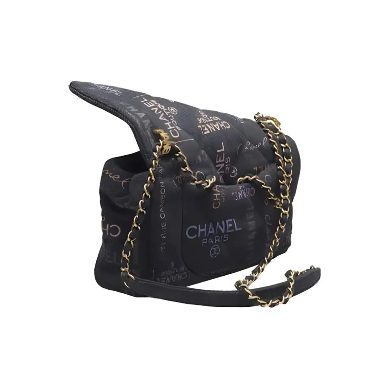 CHANEL Denim Shoulder Bag Tubas Women's Black Gold-1