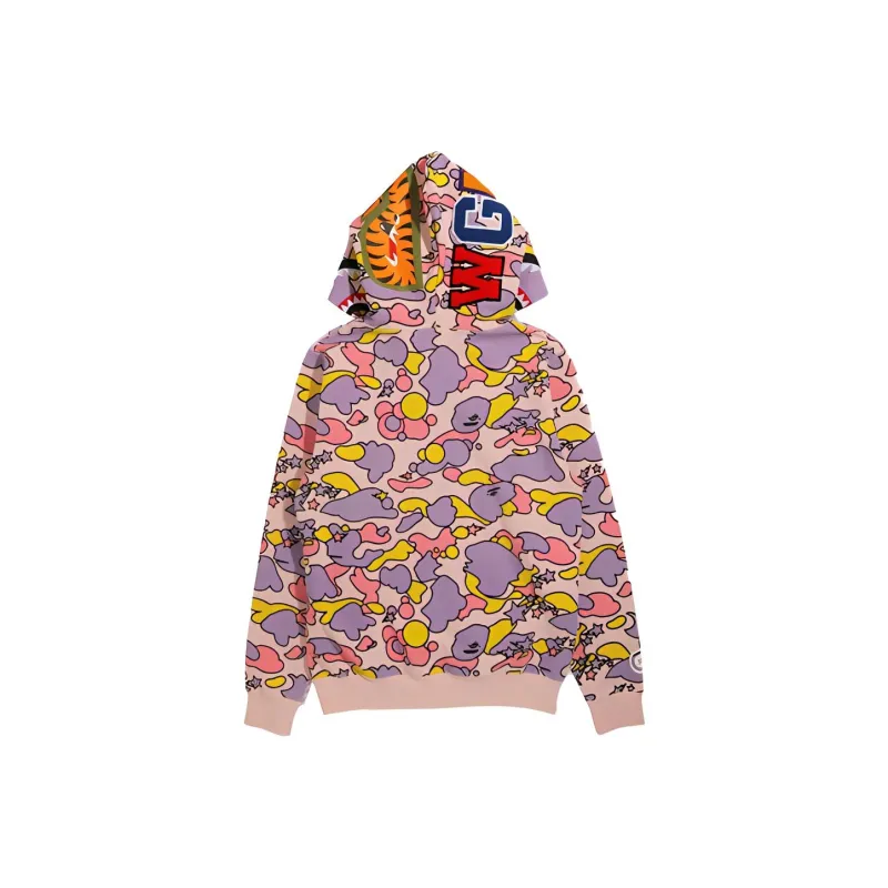 A BATHING APE Women's Sta Camo Shark Full Zip Hoodie Pink-5