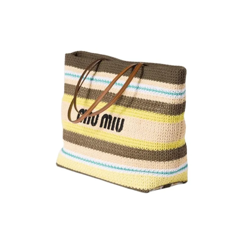 MIU MIU Cotton Tote Bag, Shopping Bag, Handbag, Shoulder Bag Women's Tundra & Lemon & Natural-1