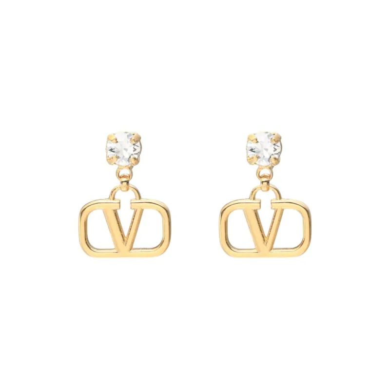 Valentino Brass, Crystal Earrings Unisex Gold-1