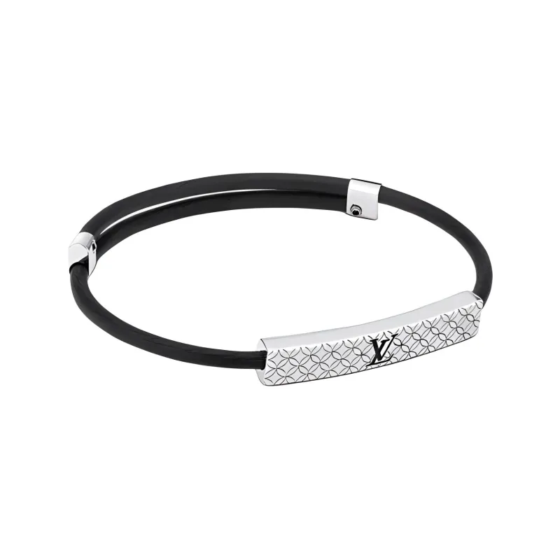 LOUIS VUITTON Metal Calfskin Enamel Enamel Bangles Men Black-1