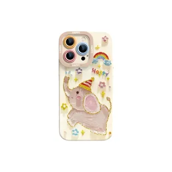 Wei Xin TPU Material Oil Painting Rainbow Elephant Phone Cases Compatible With IPhone 16/15 Pro Max/Apple 13/14 Pro/Max