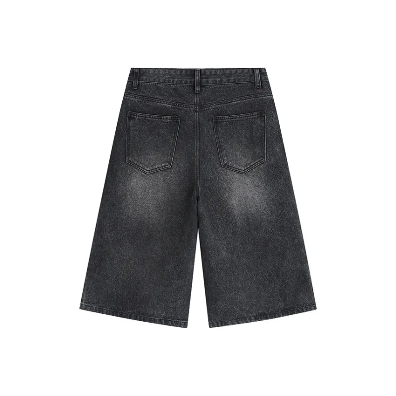 PAINT STAIN Vintage Loose Fit Minimalist Style Denim Shorts Unisex-11