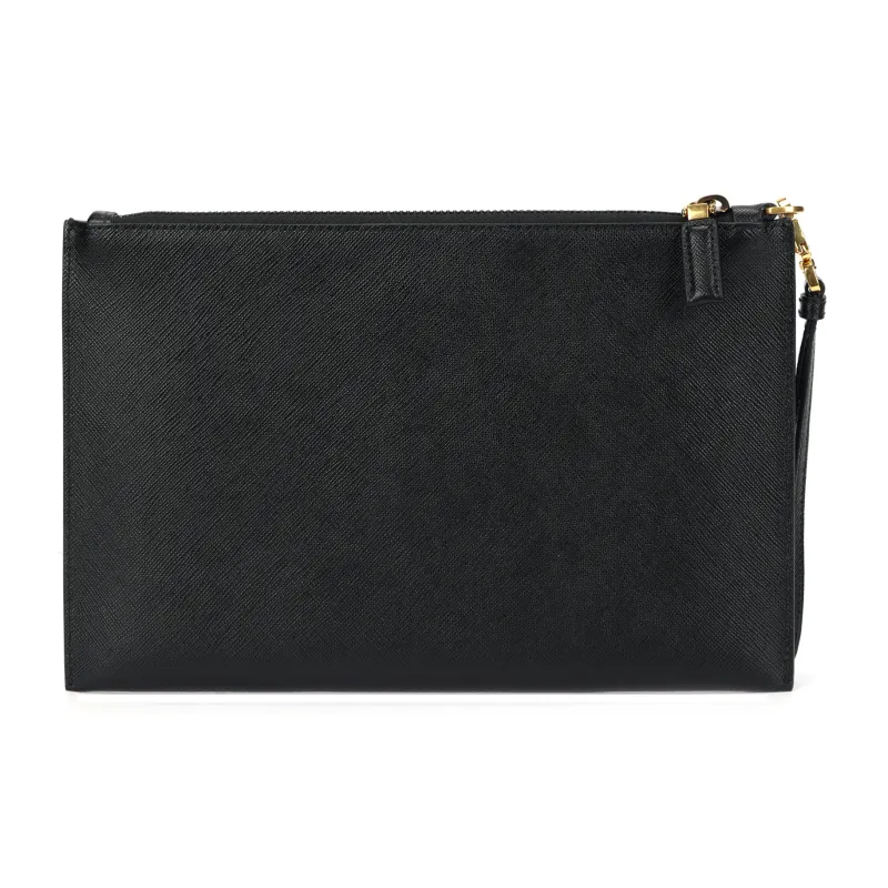 PRADA Saffiano Leather Clutch Regular Unisex Black-2