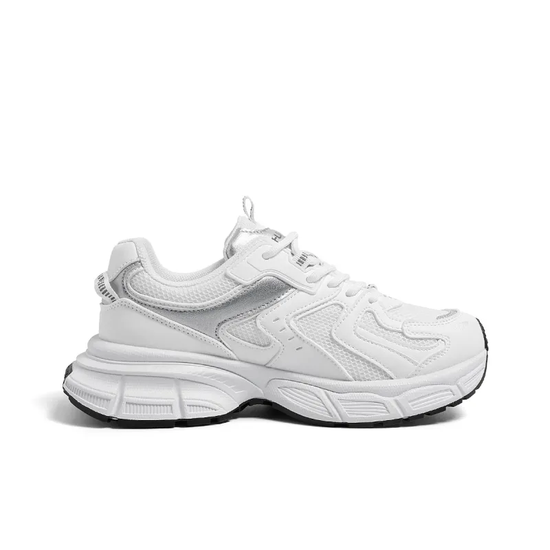 HUANQIU Anti Slip And Wear Resistant Height Increasing Low Top Chunky Sneakers Women's White Silver-1