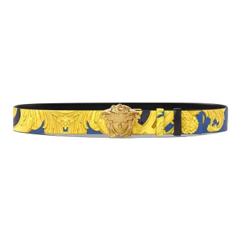 VERSACE Patterned Print Smooth Buckle Leather Belts Men's Yellow