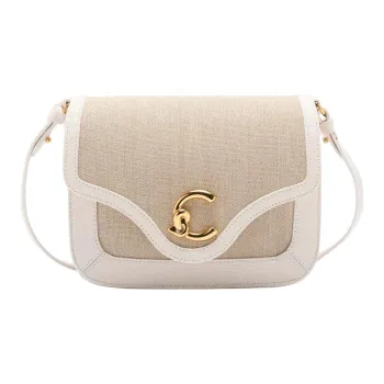 COCCINELLE Canvas Shoulder Bag Small Size Women's Natural & White